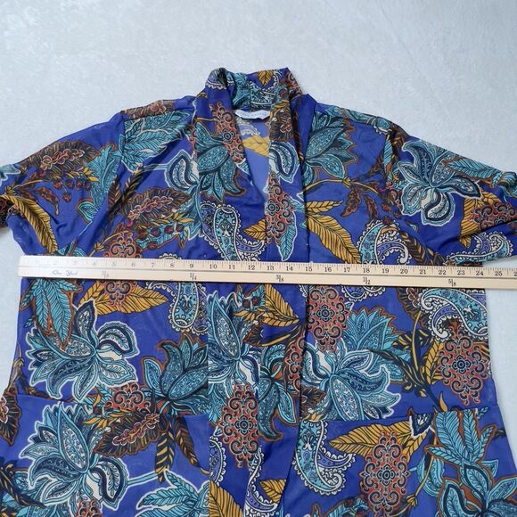 Susan Graver Sheer Mesh Cardigan Top Womens XLP Floral Print Ruched Sleeve - Picture 7 of 10